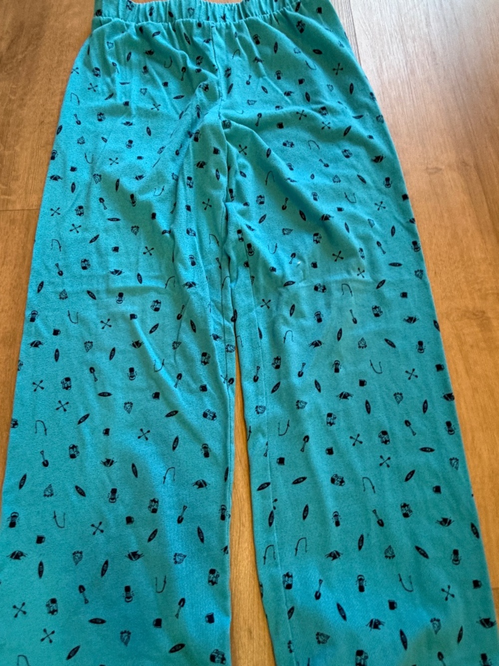 Kids Teal Camping Print Pajama Pants Elastic Waist Outdoor Tent Kayak Lounge Pan